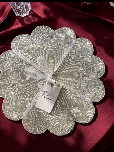 Silver round beaded flower - beaded,
