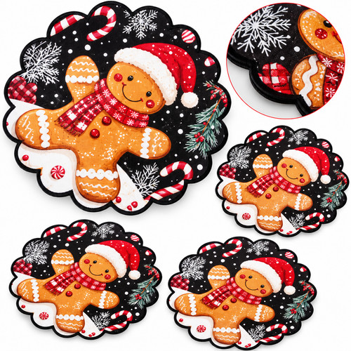 4pcs christmas round placemats - 4pcs,