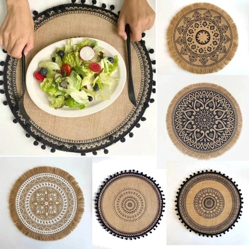 6pcs round 38cm - linen, table