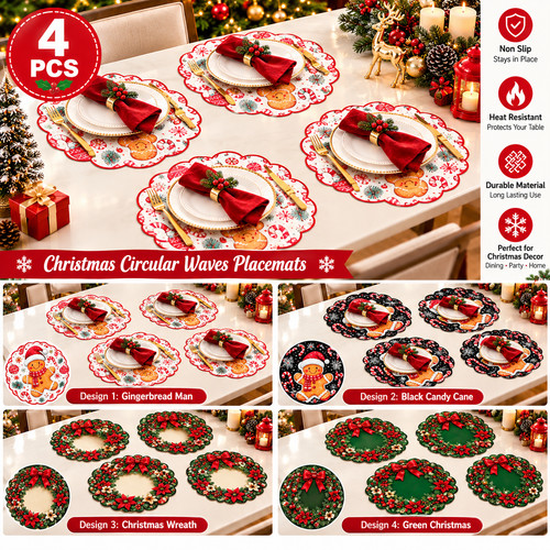 4pcs christmas round placemats - christmas,